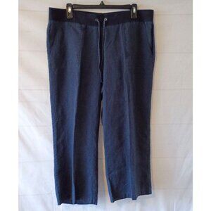 Talbots Women's Blue Linen Wide Leg Crop Pants Size L Drawstring Waist